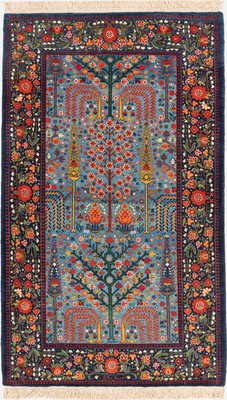 فرش دستباف دو متری کردستان درخت زندگی آبی کد ۴۰۰۰۰۶۱-R